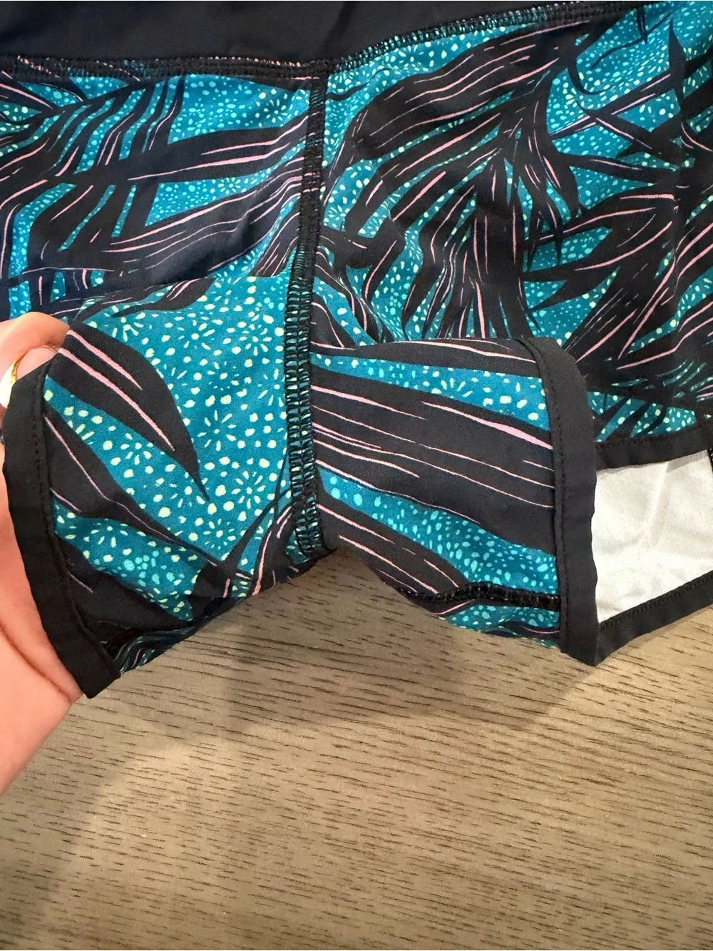 lululemon athletica Teal and Black Printed Run Shorts